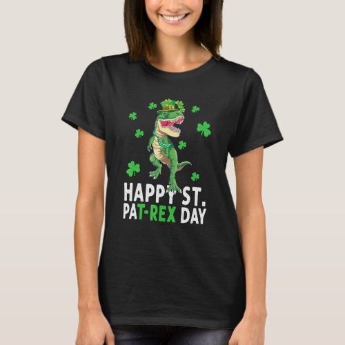 Happy St Pat T Rex Saint Patricks Day Dinosaur Bo T_Shirt