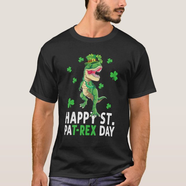 Happy St Pat T Rex Saint Patrick's Day Dinosaur Bo T-Shirt (Front)