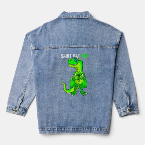 Happy St Pat T_Rex Saint Patricks Day Funny Dinos Denim Jacket