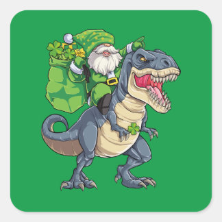 Happy St Pat T Rex Saint Patrick's Day Leprechaun Square Sticker