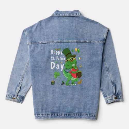 Happy St Pat Trex Day  Dino St Patricks Day Toddle Denim Jacket