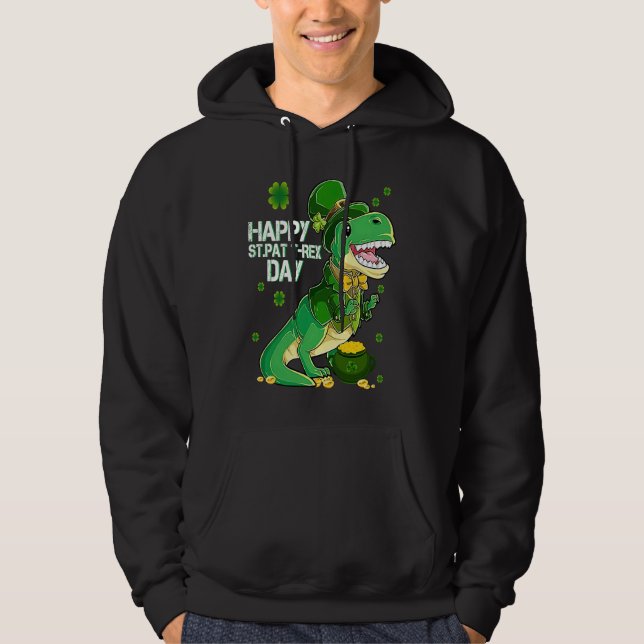 Happy St Pat Trex Day Dino St Patricks Day Toddler Hoodie (Front)