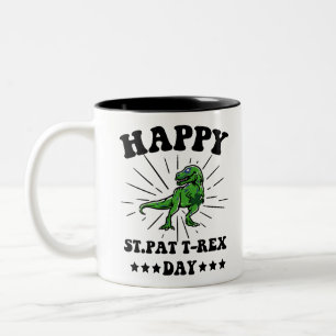 Happy St Pat Trex Day Dino St Patricks Day Two-Tone Coffee Mug
