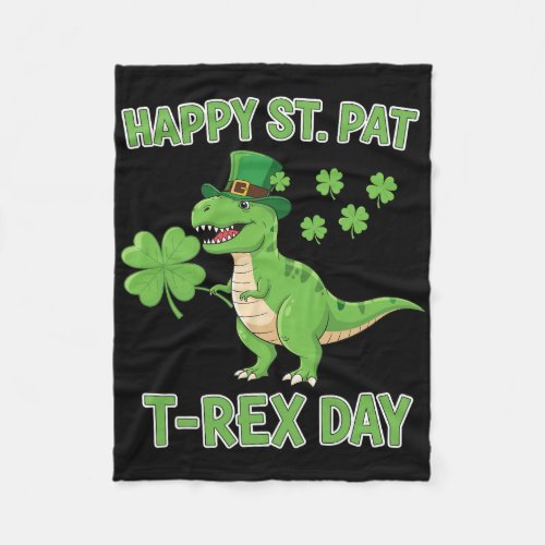 Happy St Pat Trex Day Funny Dinosaur Shamrock Luck Fleece Blanket