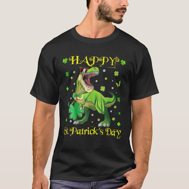 Happy St Patrick Day Hat Irish Rex Dinosaur Shamro T-Shirt (Front)