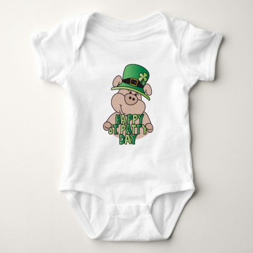 Happy  St Patrick Days Green Pig   Baby Bodysuit
