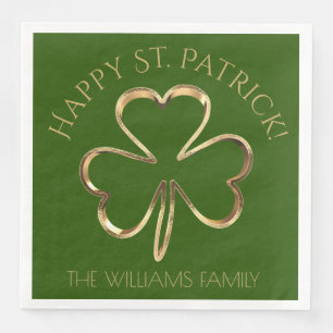 Happy St. Patrick Green and Gold Clover Shamrock N Paper Dinner Napkins