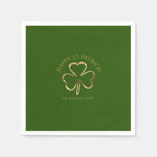 Happy St. Patrick Green and Gold Clover Shamrock Napkins