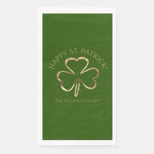 Happy St Patrick Green and Gold Clover Shamrock Paper Guest Towels