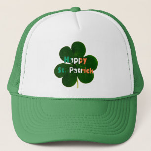 Happy St. Patrick Irish Flag Colors Shamrock Green Trucker Hat
