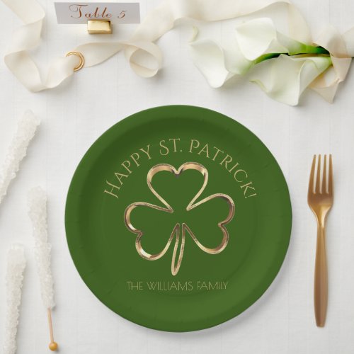 Happy St Patrick or Your Text Shamrock Clover Pap Paper Plates