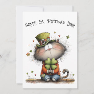 Happy St. Patrick’s Day Cat - Kitty Greetings Flat Card