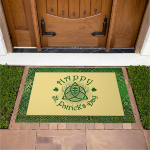 Happy St. Patrick’s Day Celtic Cross and Shamrock  Doormat