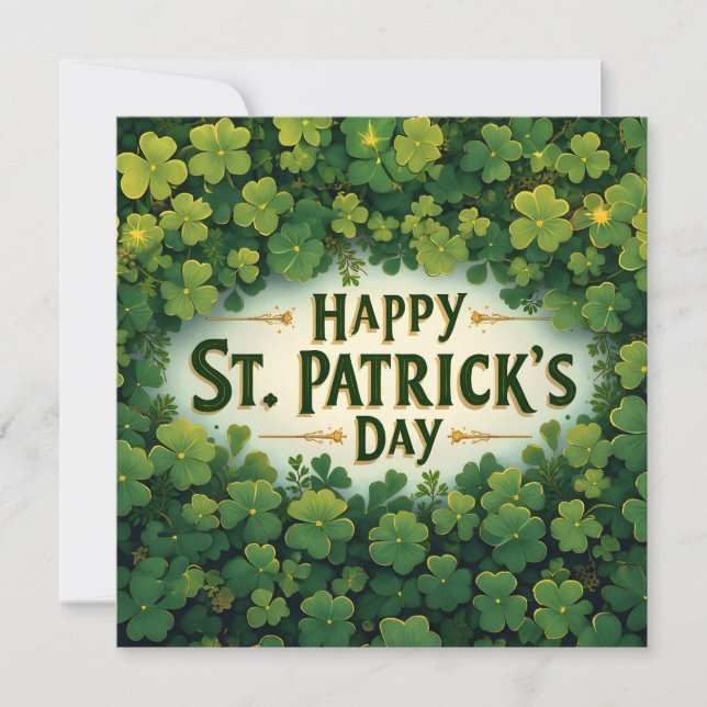 Happy St. Patrick’s Day Clover Art Note Card (Front)