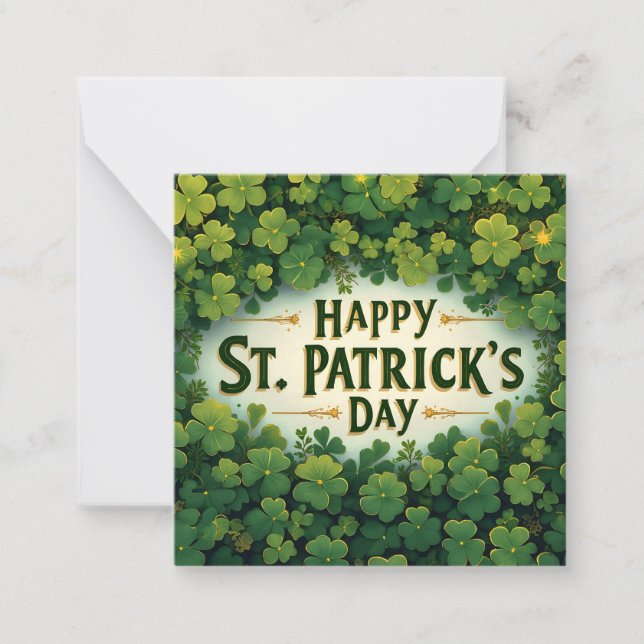 Happy St. Patrick’s Day Clover Art Note Card (Front)