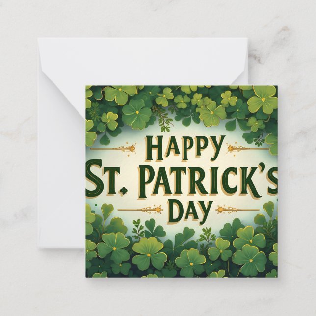 Happy St. Patrick’s Day Clover Art Note Card (Front)