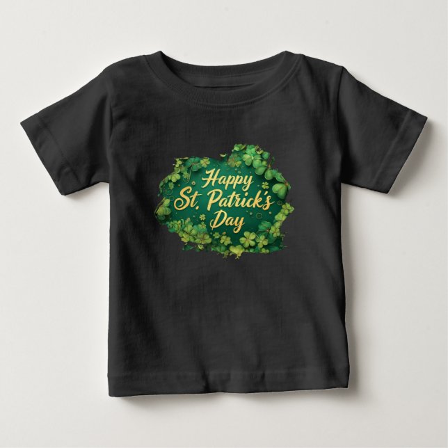 Happy St. Patrick’s Day Clover Design Baby T-Shirt (Front)