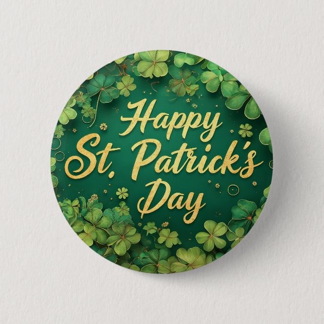Happy St. Patrick’s Day Clover Design Button (Front)