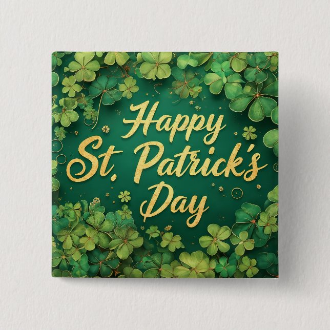 Happy St. Patrick’s Day Clover Design Button (Front)