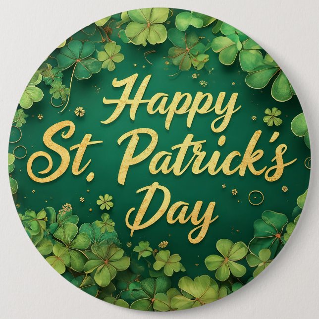Happy St. Patrick’s Day Clover Design Button (Front)