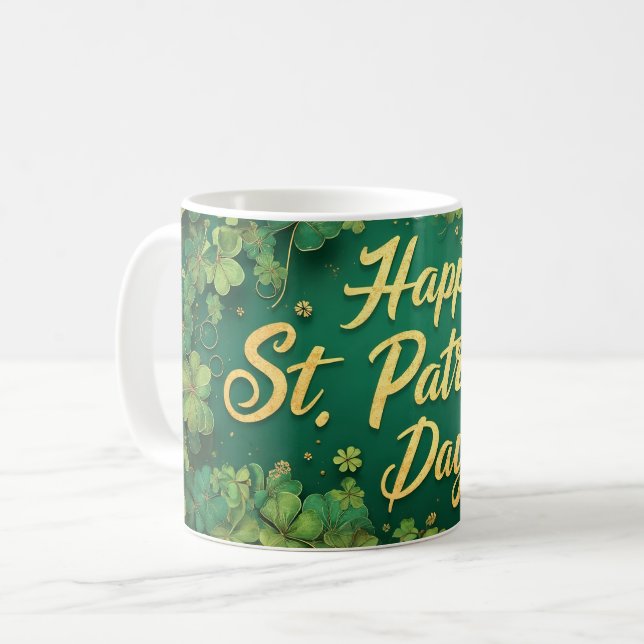Happy St. Patrick’s Day Clover Design Coffee Mug (Front Left)