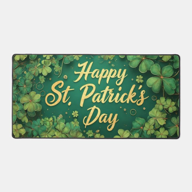Happy St. Patrick’s Day Clover Design Desk Mat (Front)