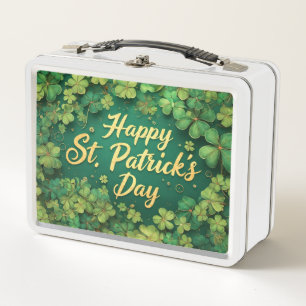 Happy St. Patrick’s Day Clover Design Metal Lunch Box