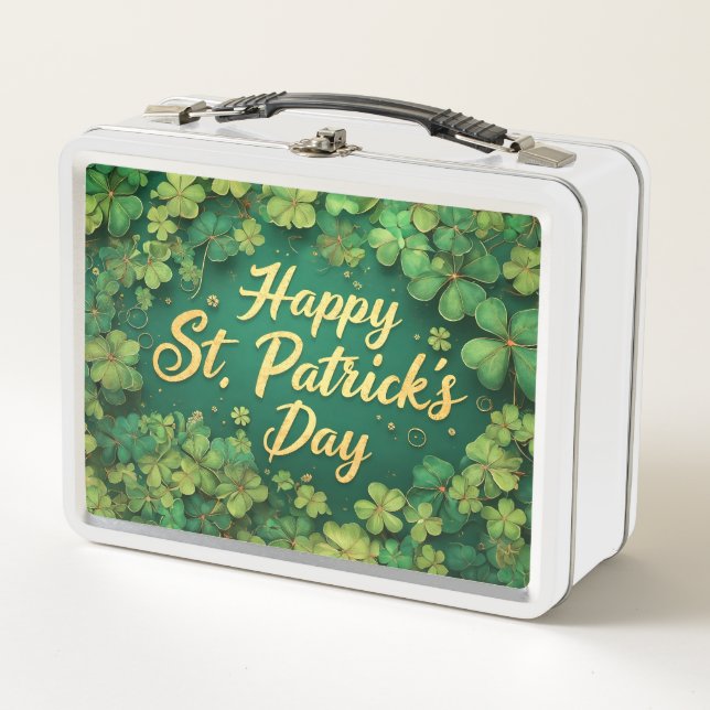 Happy St. Patrick’s Day Clover Design Metal Lunch Box (Front)