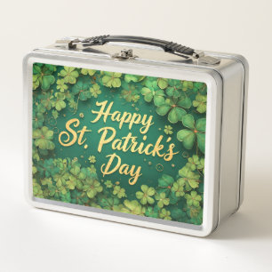 Happy St. Patrick’s Day Clover Design Metal Lunch Box
