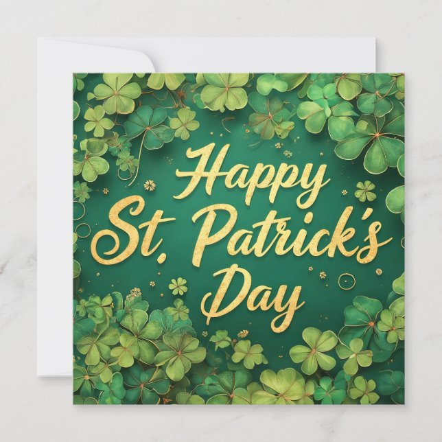 Happy St. Patrick’s Day Clover Design Note Card (Front)