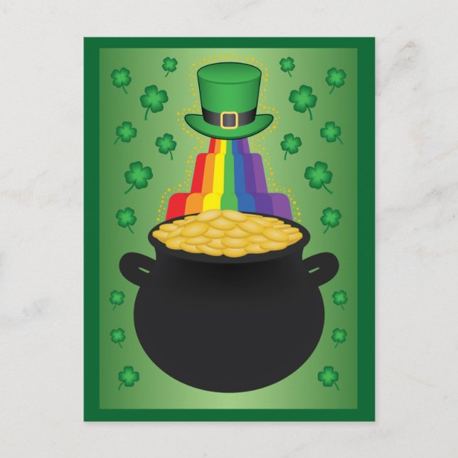 Happy St.Patrick’s Day Clover/Rainbow/Pot of Gold  Holiday Postcard (Front)