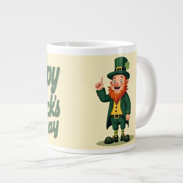 Happy St. Patrick’s Day Cute Leprechaun Giant Coffee Mug (Front Right)
