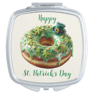 Happy St. Patrick’s Day Donut with Leprechaun Hat Compact Mirror