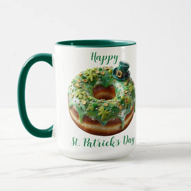 Happy St. Patrick’s Day Donut with Leprechaun Hat Mug (Left)