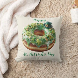 Happy St. Patrick’s Day Donut with Leprechaun Hat Throw Pillow