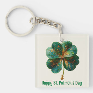 Happy St. Patrick’s Day Elegant Shamrock Keychain