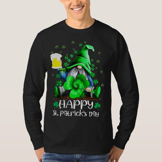 Happy St Patrick s Day Gnome Tie Dye Shamrock T-Shirt (Front)