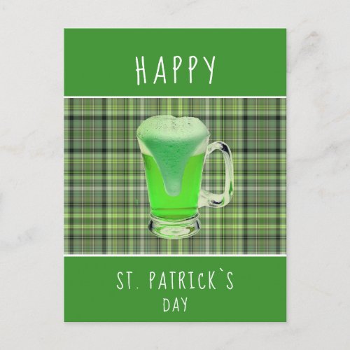 Happy St Patricks day Green Beer Irish Pattern Postcard