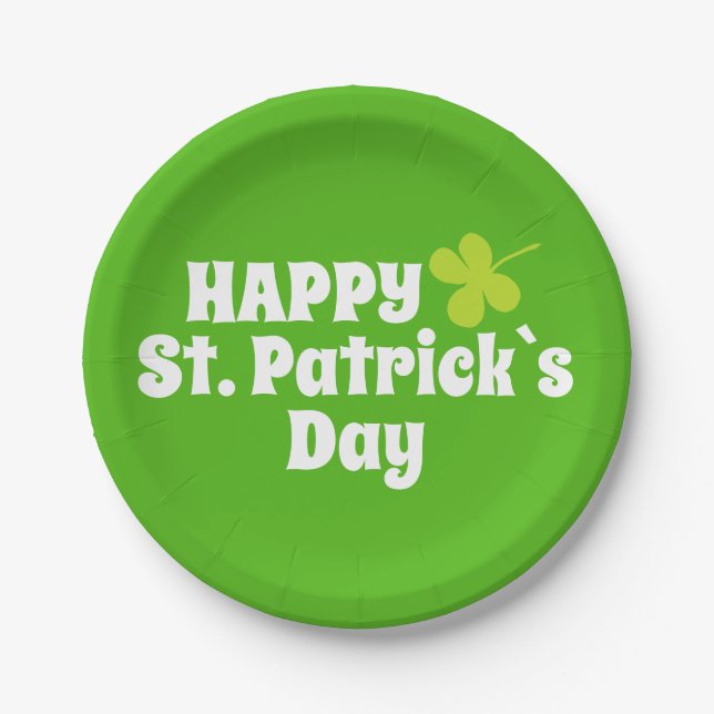 Happy St Patrick`s day Green Lucky Shamrock Paper Plates (Front)