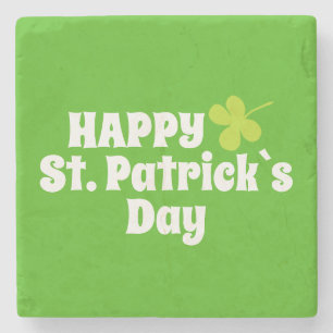 Happy St Patrick`s day Green Lucky Shamrock Stone Stone Coaster
