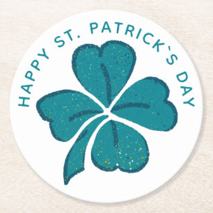 Happy St. Patrick`s Day Green Shamrock Clover Round Paper Coaster