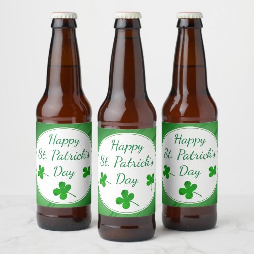 Happy St Patricks Day Irish Green Shamrock Beer Bottle Label