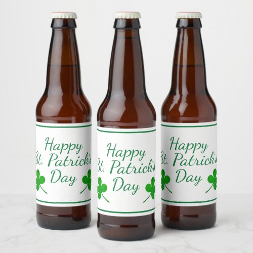 Happy St Patricks Day Irish Green Shamrock Beer Bottle Label