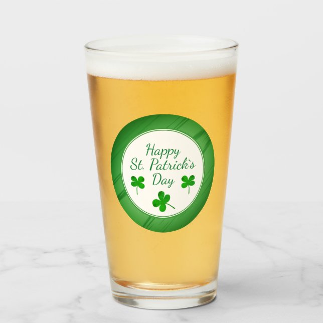 Happy St. Patrick`s Day Irish Green Shamrock Glass (Front Filled)