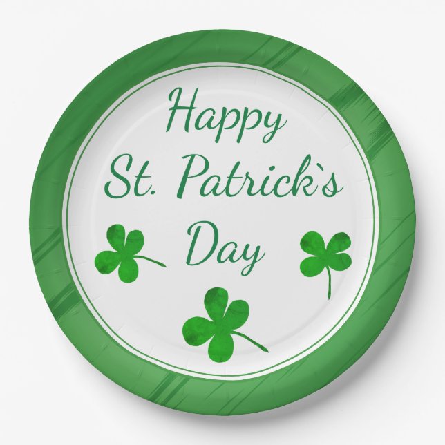 Happy St. Patrick`s Day Irish Green Shamrock Paper Plates (Front)