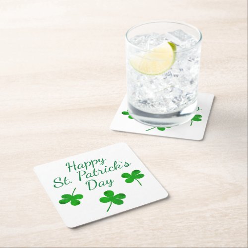 Happy St Patricks Day Irish Green Shamrock Square Paper Coaster