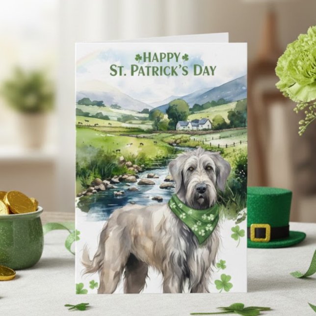 Happy St. Patrick’s Day Irish Wolfhound Watercolor Card (Creator Uploaded)
