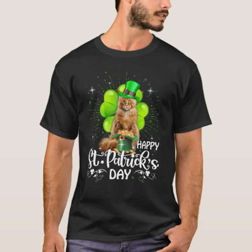 Happy St Patrick S Day Maine Coon Cat Shamrock Luc T_Shirt
