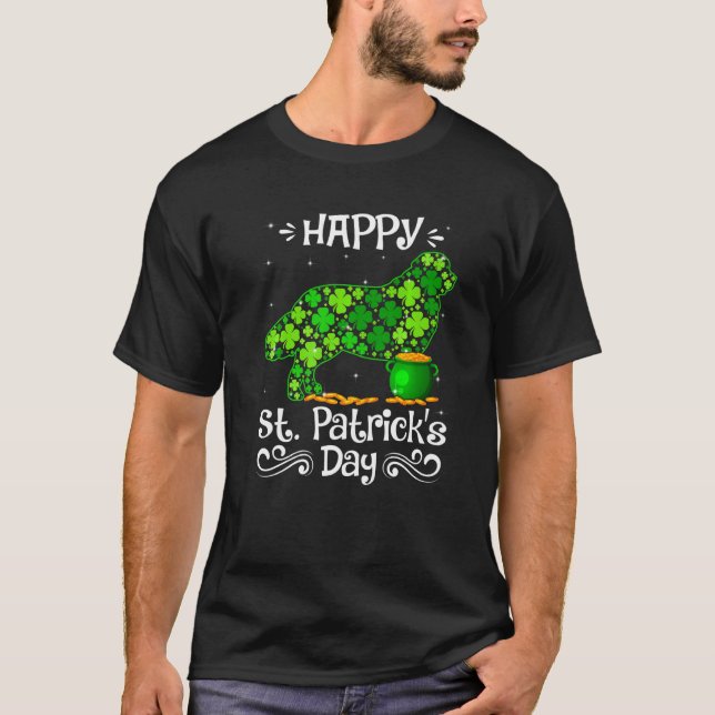 Happy St Patrick S Day Newfoundland Dogs Shamrock  T-Shirt (Front)