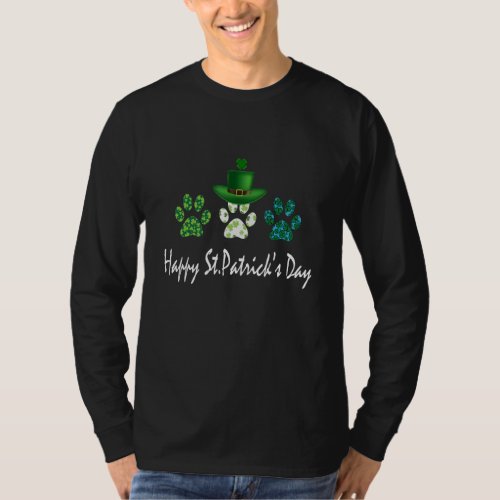 Happy St Patrick S Day Paw Leopard Shamrock Cat T_Shirt